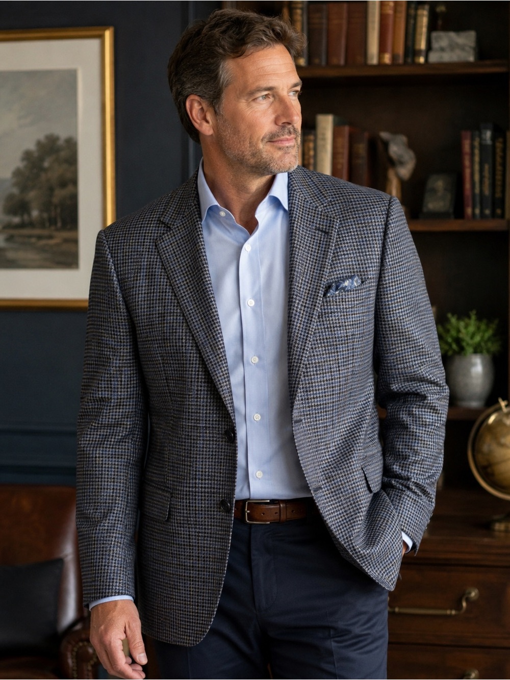 Chaps Men's Houndstooth Sport Coat - Gray & Blue